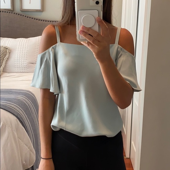 Ann Taylor loft light blue green off shoulder blouse work shirt top XS - Picture 4 of 6